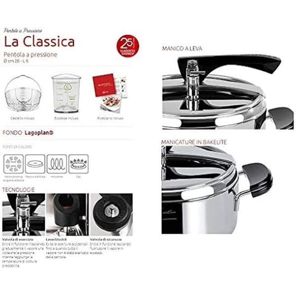 Lagostina La Classica Lagofusion kastrull i 18/10 stål med korg, måttbägare och receptbok