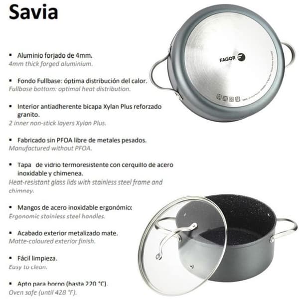 Fagor SAVIA 28 Gryta i Granit, Diameter 28 cm, Med glaslock, Gryta i Smidda Aluminium