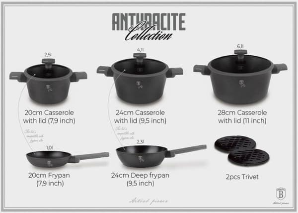 BERLINGERHAUS Set med porslin med titanyta 10 st Anthracite Kollektion BH-8140