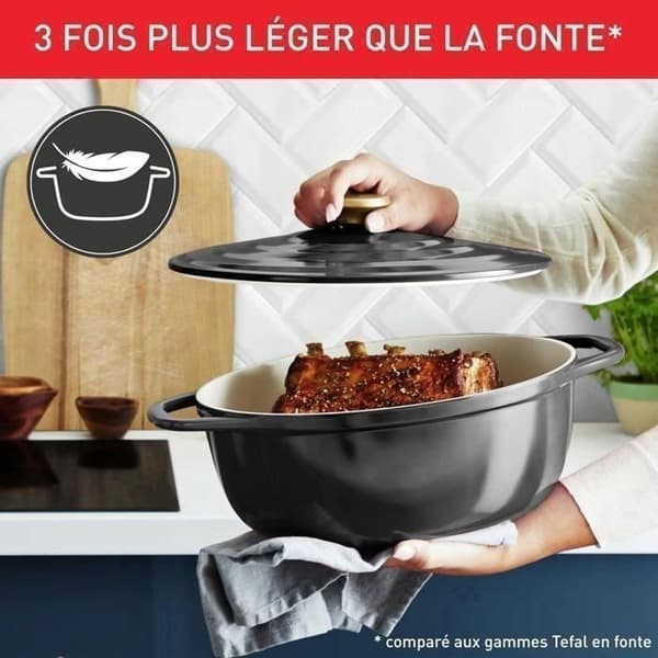Oval gjutjärnsgryta 30x23cm (5,7L) - TEFAL - Induktionskompatibel - Keramisk beläggning