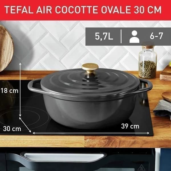 Oval gjutjärnsgryta 30x23cm (5,7L) - TEFAL - Induktionskompatibel - Keramisk beläggning