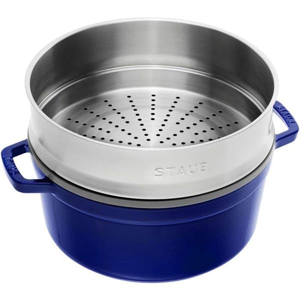 STAUB Gjutjärnsgryta med ångkorg, rund, Ø 26 cm, 5,2 L, Intensiv blå