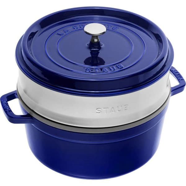 STAUB Gjutjärnsgryta med ångkorg, rund, Ø 26 cm, 5,2 L, Intensiv blå