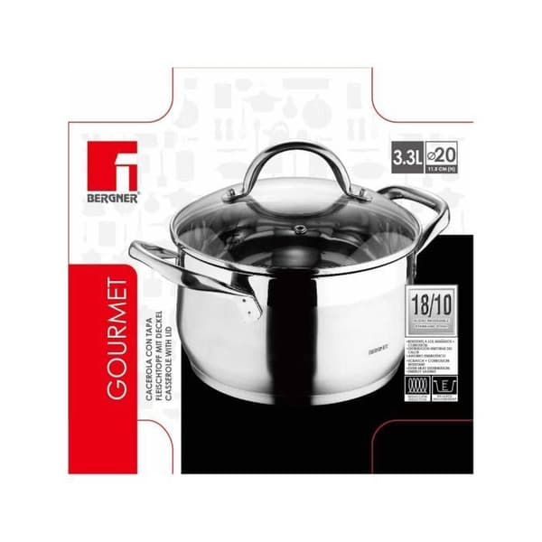 Bergner gourmet - kastruller rostfritt stål med lock 20x11,5 cm 3,3l lämplig för induktion