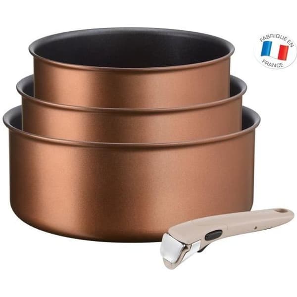 TEFAL L6759003 Set med 3 16/18/20 cm INGENIO ECO -RESPECT kastruller - 1,5 / 2,1 / 3 L - avtagbart handtag månskenlera - Alla bränder