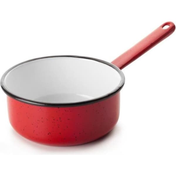 RÖD EMALERAD GRYTA MED VIT INsida - SVART KANT - MÅTT DIAMETER 12 CM - KAPACITET 0,60 L - ALLA VÄRMARE INKLUSIVE INDUKTION -...