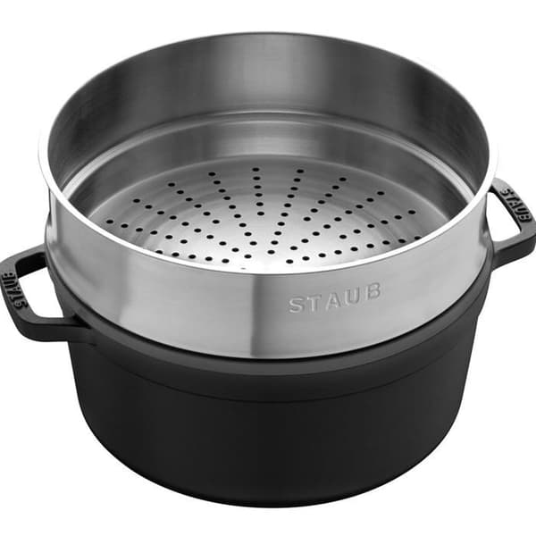 STAUB 405106060 - Rund cocotte med ångkorg - Ø 26 cm - Matt svart