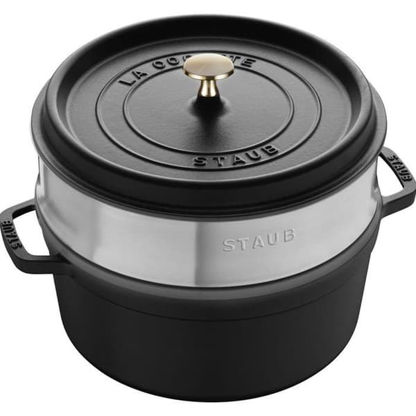 STAUB 405106060 - Rund cocotte med ångkorg - Ø 26 cm - Matt svart