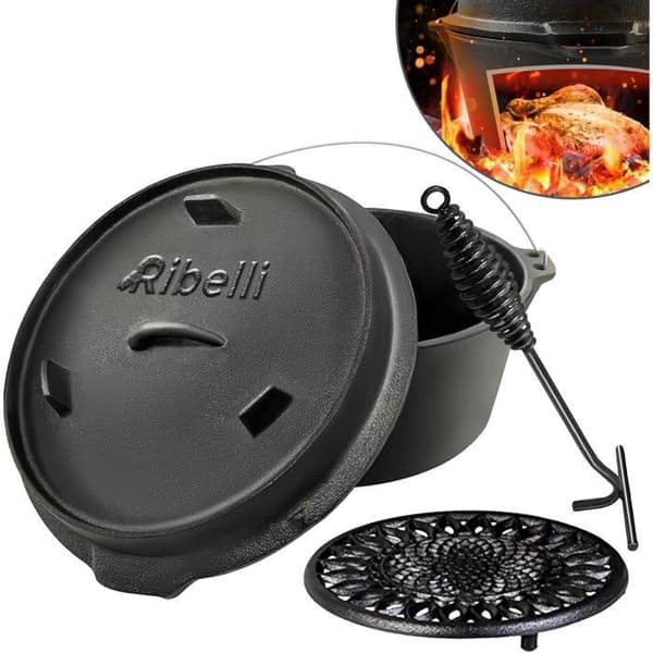 Ribelli Four Hollandais Dutch Oven Dutch Four Casserole en Fonte Faitout en Fonte Cocotte 9 Liter
