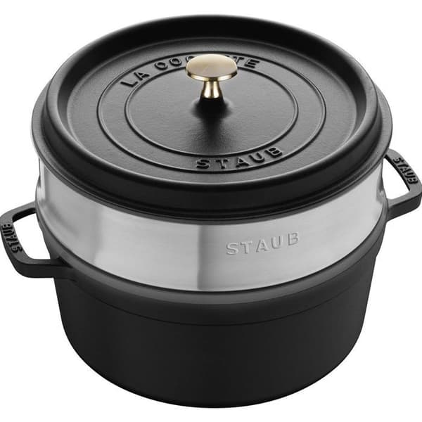 STAUB Rund gryta med ångkorg 24 cm Svart