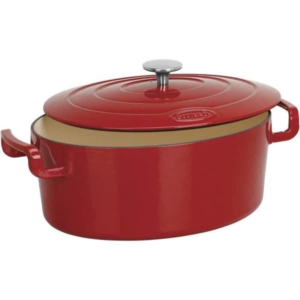 Sitram COCOTTE Sitrabella oval emaljerad gjutjärn stor kapacitet 6,5 liter - Röd utsida och vit insida - alla värmekällor