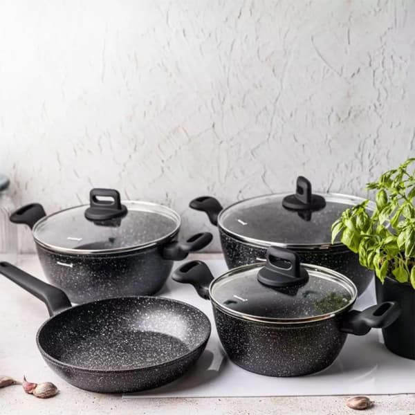 Set av grytor och stekpannor - KLAUSBERG - KB-7674 - 7 delar - Aluminium - Marmorbeläggning