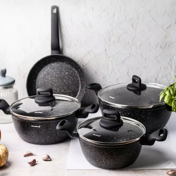 Set av grytor och stekpannor - KLAUSBERG - KB-7674 - 7 delar - Aluminium - Marmorbeläggning