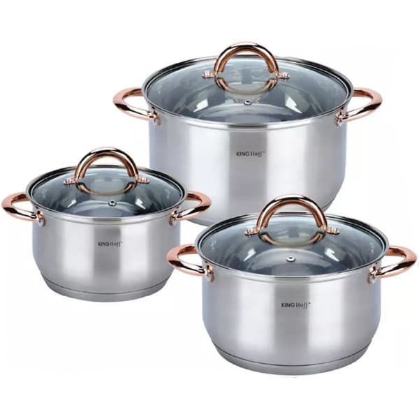 Spel av grytor - KINGHOFF - KH-1762 - Rostfritt stål - 6 element - Handtag i roséguld