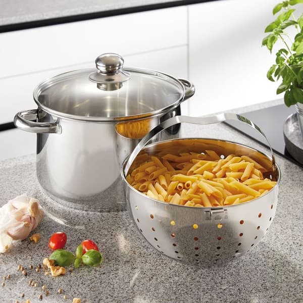Pastagryta - BEYOND® - Rostfritt Stål - Glaslock - Avtagbar Sil - 24 cm