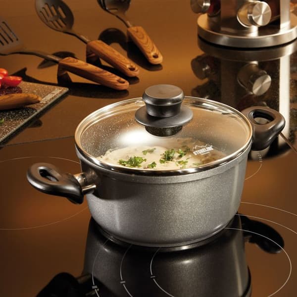 STONELINE® kastrull 20 cm - med glaslock - Non-stick beläggning med äkta stenpartiklar - Induktion