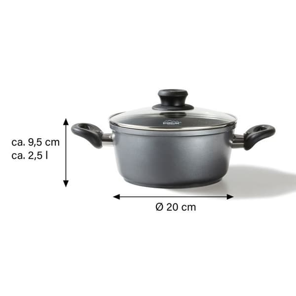 STONELINE® kastrull 20 cm - med glaslock - Non-stick beläggning med äkta stenpartiklar - Induktion