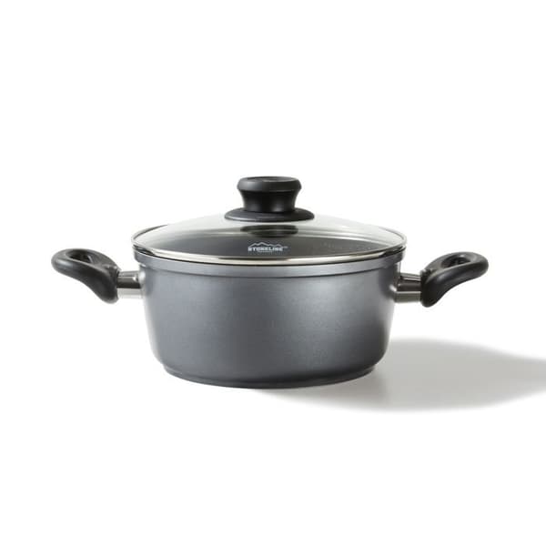 STONELINE® kastrull 20 cm - med glaslock - Non-stick beläggning med äkta stenpartiklar - Induktion