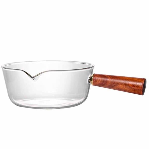 Tamume kastrull glaskastrull med trähandtag, glaskastrull eller mjölkkastrull med handtag (600ml)