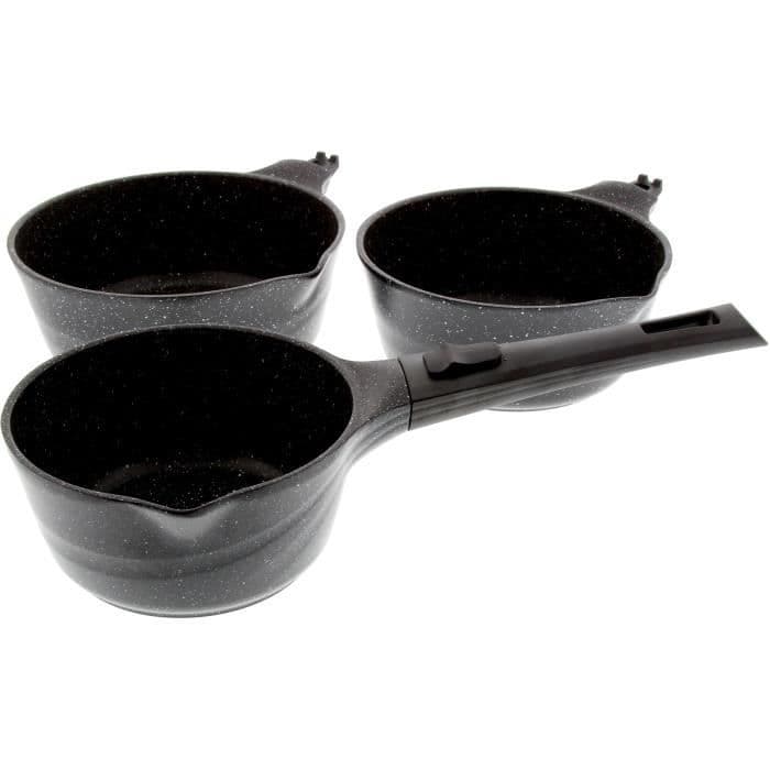 PRADEL EXCELLENCE Uppsättning av 3 kokkärl - Onda - 16/18/20 cm - Stenutseende med handtag - Svart