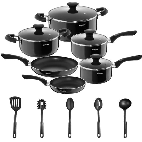 Grydesæt Varese, aluminium med glaslåg, 15-dele - sort