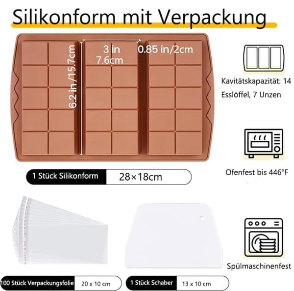 Djup Dubai chokladform, inklusive en skrapa och påse, BPA-fri, brun