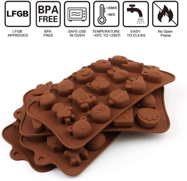 Dybe chokoladestænger Silikoneform Silikone Bageform, Fødevaregodkendt, Non-stick, 3D chokolade- og kageform, Brun