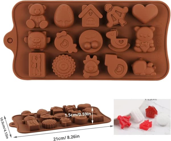 Dybe chokoladestænger Silikoneform Silikone Bageform, Fødevaregodkendt, Non-stick, 3D chokolade- og kageform, Brun