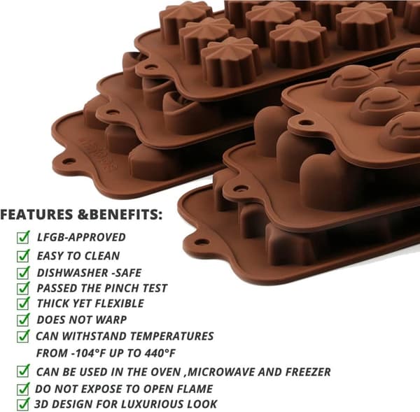 Dybe chokoladestænger Silikoneform Silikone Bageform, Fødevaregodkendt, Non-stick, 3D chokolade- og kageform, Brun