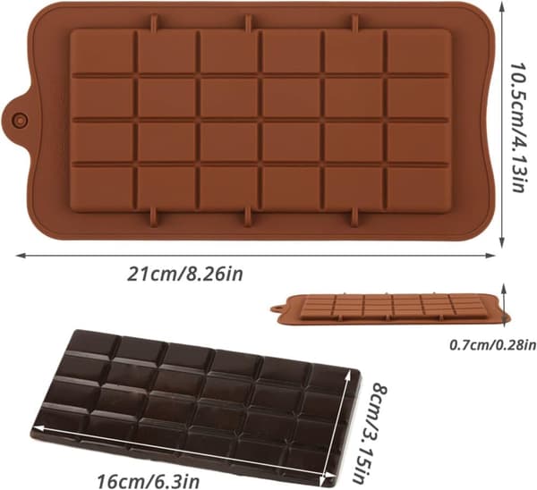 Dybe chokoladestænger Silikoneform Silikone Bageform, Fødevaregodkendt, Non-stick, 3D chokolade- og kageform, Brun