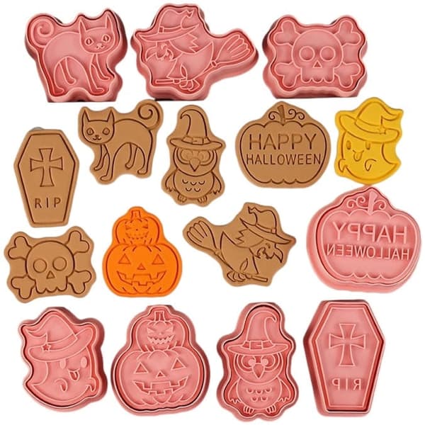 Utstickare med stämpel HALLOWEEN PUMPA KATT HÄXA wz1 8 st