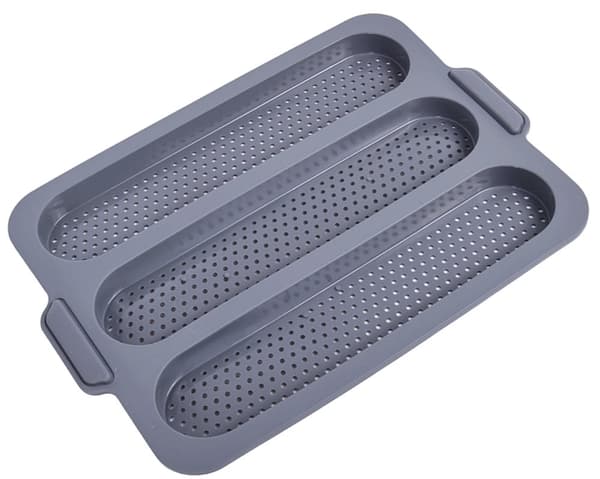 Silikoneform til bagning af baguetter, boller, perforeret, 3 slidser