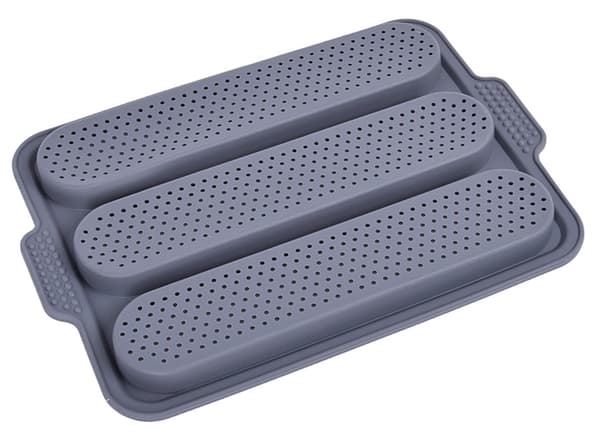 Silikoneform til bagning af baguetter, boller, perforeret, 3 slidser