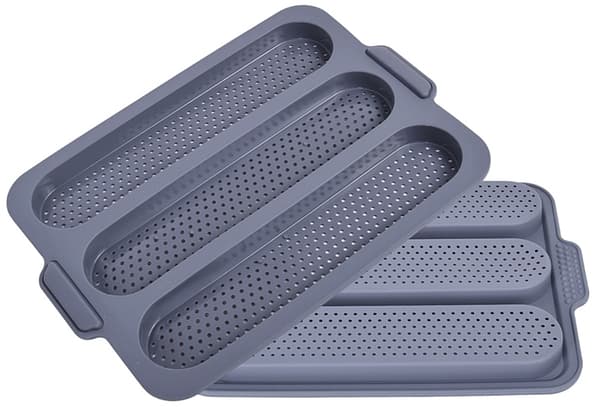 Silikoneform til bagning af baguetter, boller, perforeret, 3 slidser