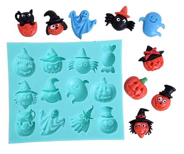 Silikonform för sockerpasta Halloween spökpumpa spindel