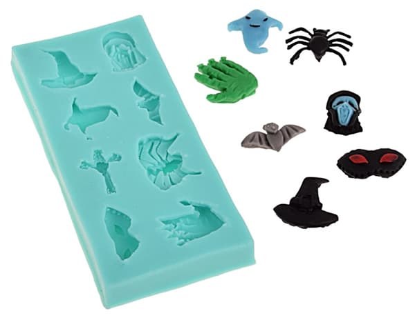 Silikonform för sockerpasta Halloween spökspindel fladdermus
