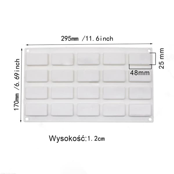 Silikonimuotti yksiannosmuotteihin RECTANGLES 20 pesää Jälkiruoat Mousset Praliinit