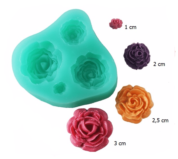 Silikonform för sockerpasta 3D ROSE 4 st