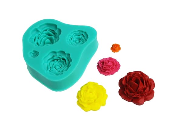 Silikonform för sockerpasta 3D ROSE 4 st