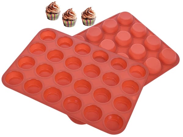 Silikoninen leivontavuoka minimuffineille ja cupcakeille, 24 pistorasiaa