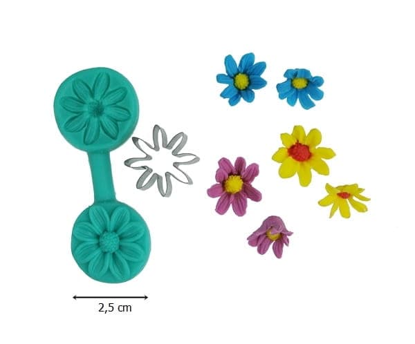 Silikonform för sockerpasta + MARGARYTKA BLOMMA utstickare