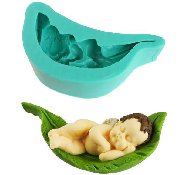 Silikonform för sockerpasta 3D ÄNGELBABY PÅ BLAD