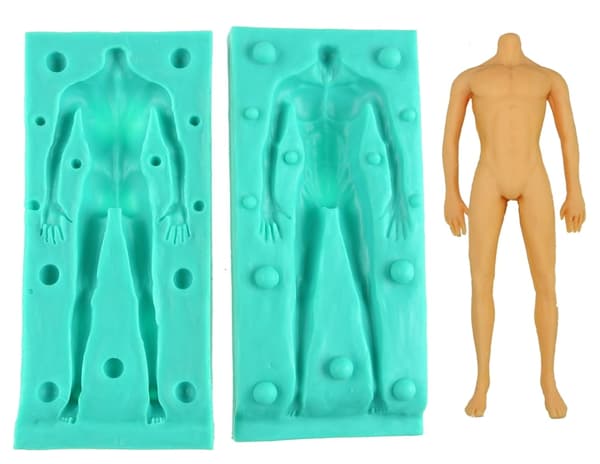 Silikonform för sockerpasta 3D MANLIG Torso + Ben + Armar