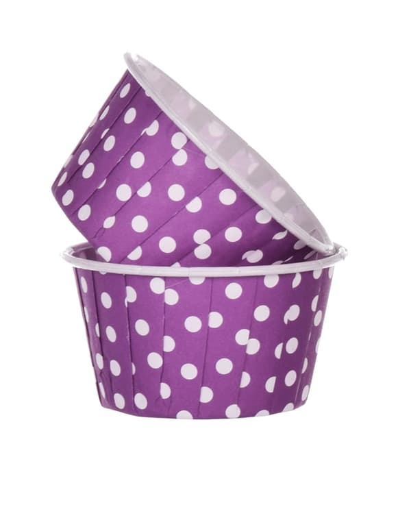 Papir cupcakeforme lilla prikker 50x40mm / 100 stk