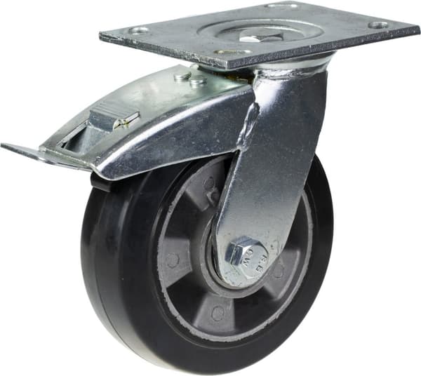 152 mm 6" hjul, sort gummi, drejelig og med bremse, stærk kapacitet på 1320 kg, sæt med 4 stk.