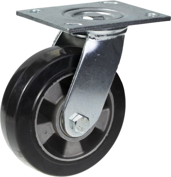 152 mm 6" hjul, sort gummi, drejelig og med bremse, stærk kapacitet på 1320 kg, sæt med 4 stk.