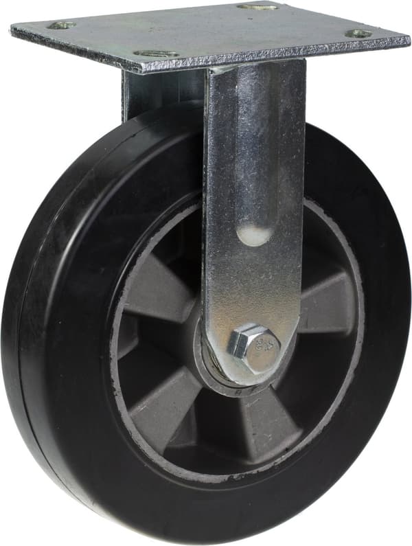 200 mm 8" hjul med sort gummibremse og fast, stærk kapacitet på 1800 kg, sæt med 4 stk.