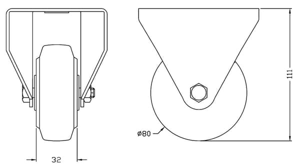 80 mm 3" hjul med blå gummibremse og fast, stærk kapacitet på 560 kg, sæt med 4 stk.