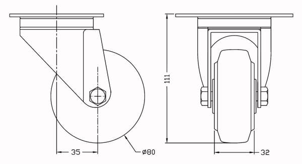 80 mm 3" hjul, blå gummi, drejelig og med bremse, stærk kapacitet på 560 kg, sæt med 4 stk.