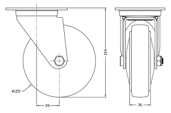 125 mm 5" hjul, blåt gummi, drejeligt og fast, stærk kapacitet på 800 kg, sæt med 4 stk.
